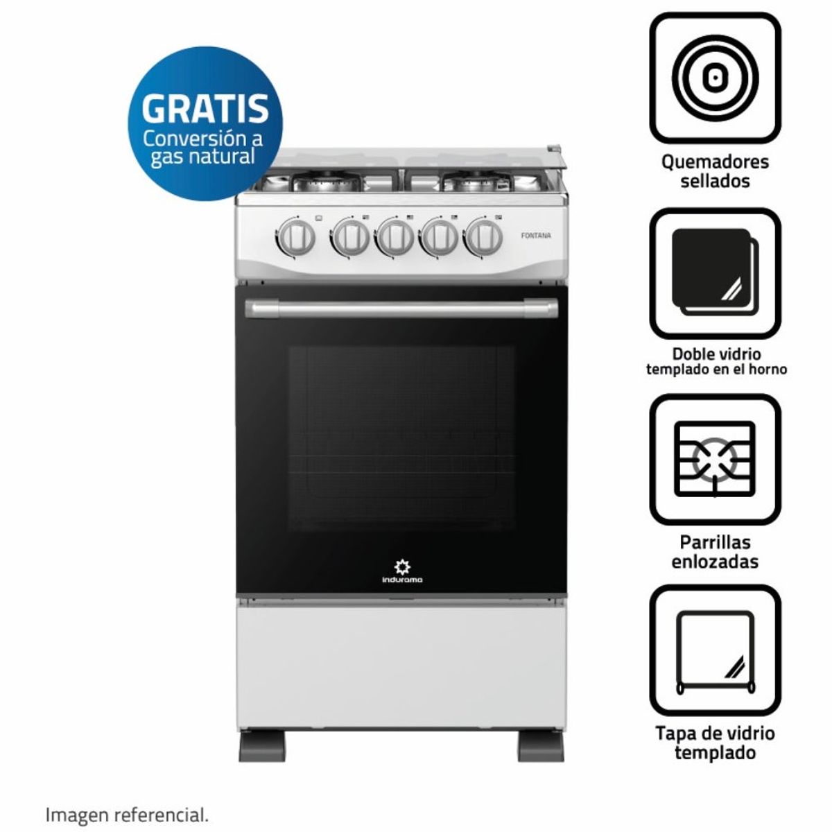 INDURAMA - Cocina Indurama 4 Quemadores 85CM Fontana Gris