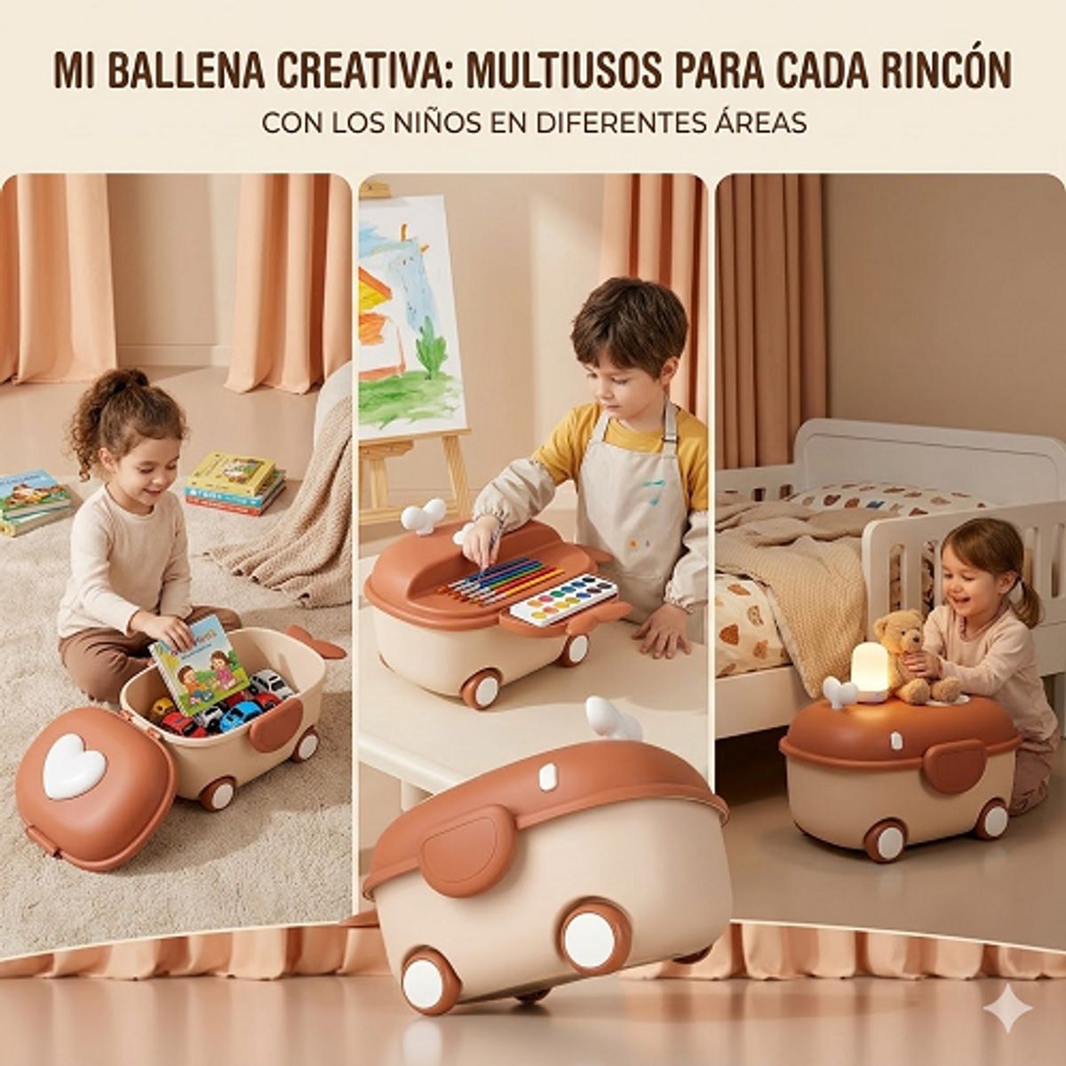 GENERICO - Caja organizador de almacenamiento de juguetes o snacks con forma de ballena para niños \ PACK 3 UND