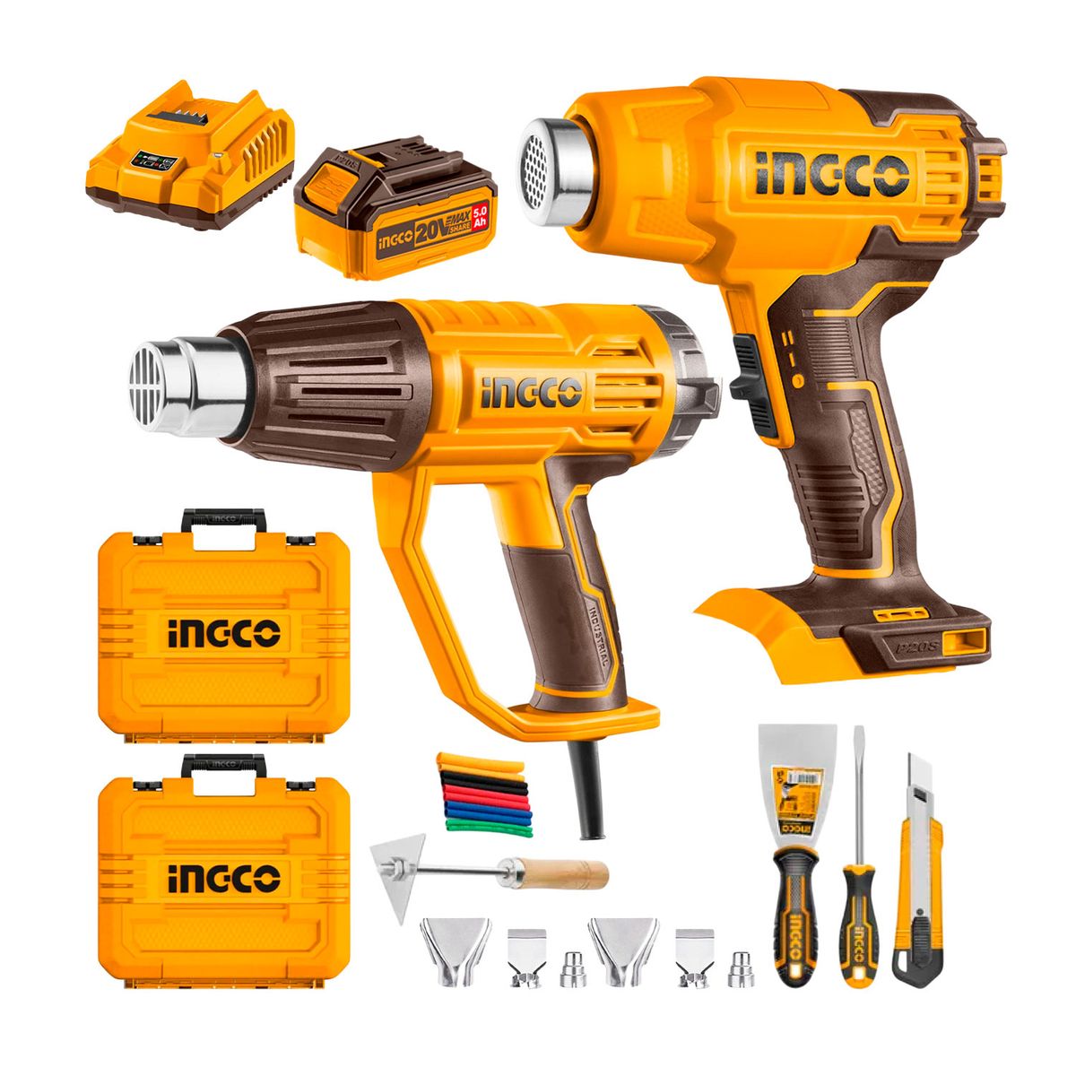 INGCO - Kit De Pistola De Calor 2000w + Pistola De Calor 20v Ingco