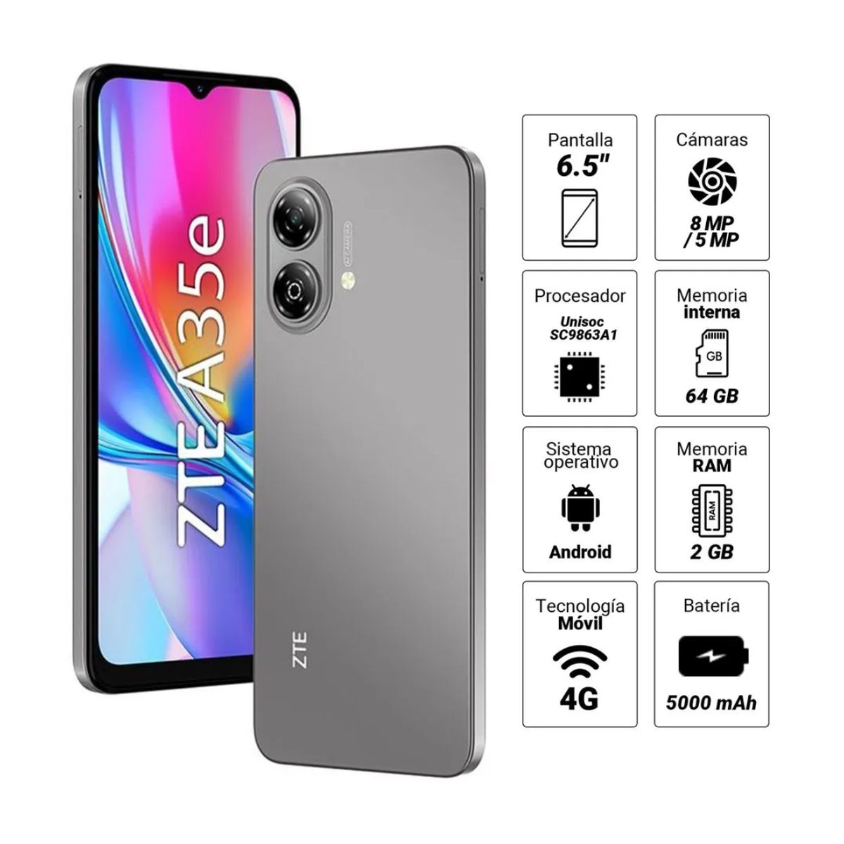 CELULAR ZTE BLADE A35E 2GB RAM 64GB ROM, marca ZTE - Foto 2