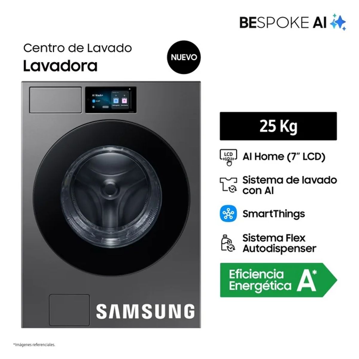 SAMSUNG - Lavadora Samsung 25KG Bespoke AI WF90F25ADSPE Acero Oscuro