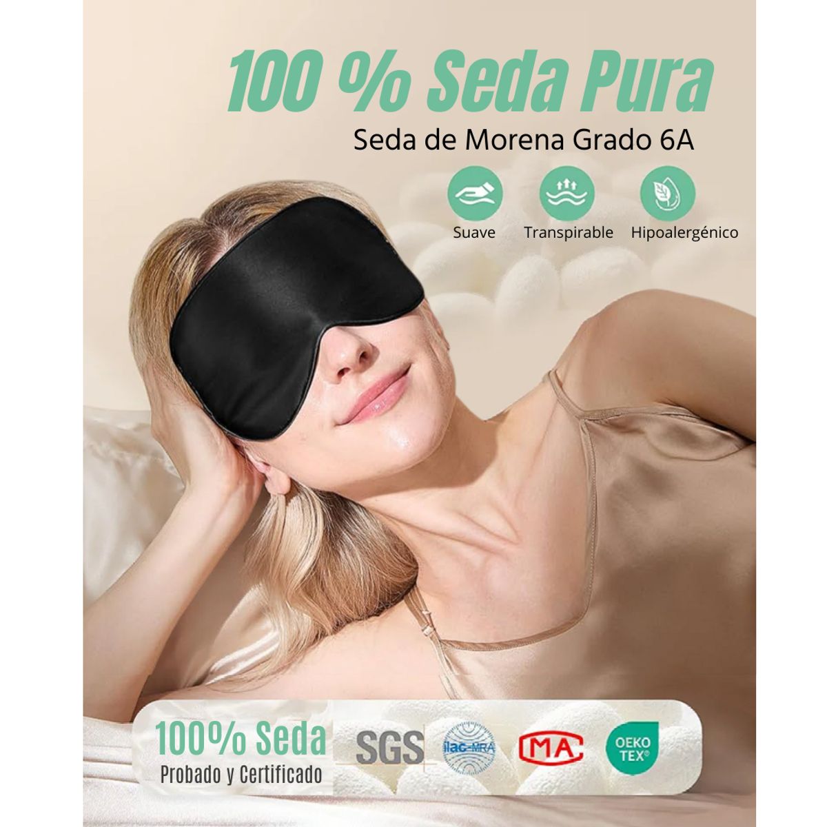 GENERICO - Antifaz Mascara Para Dormir PACK 2 - 100% Seda Pura Antialérgica y Ajustables NEGRO-NEGRO BEEVINES