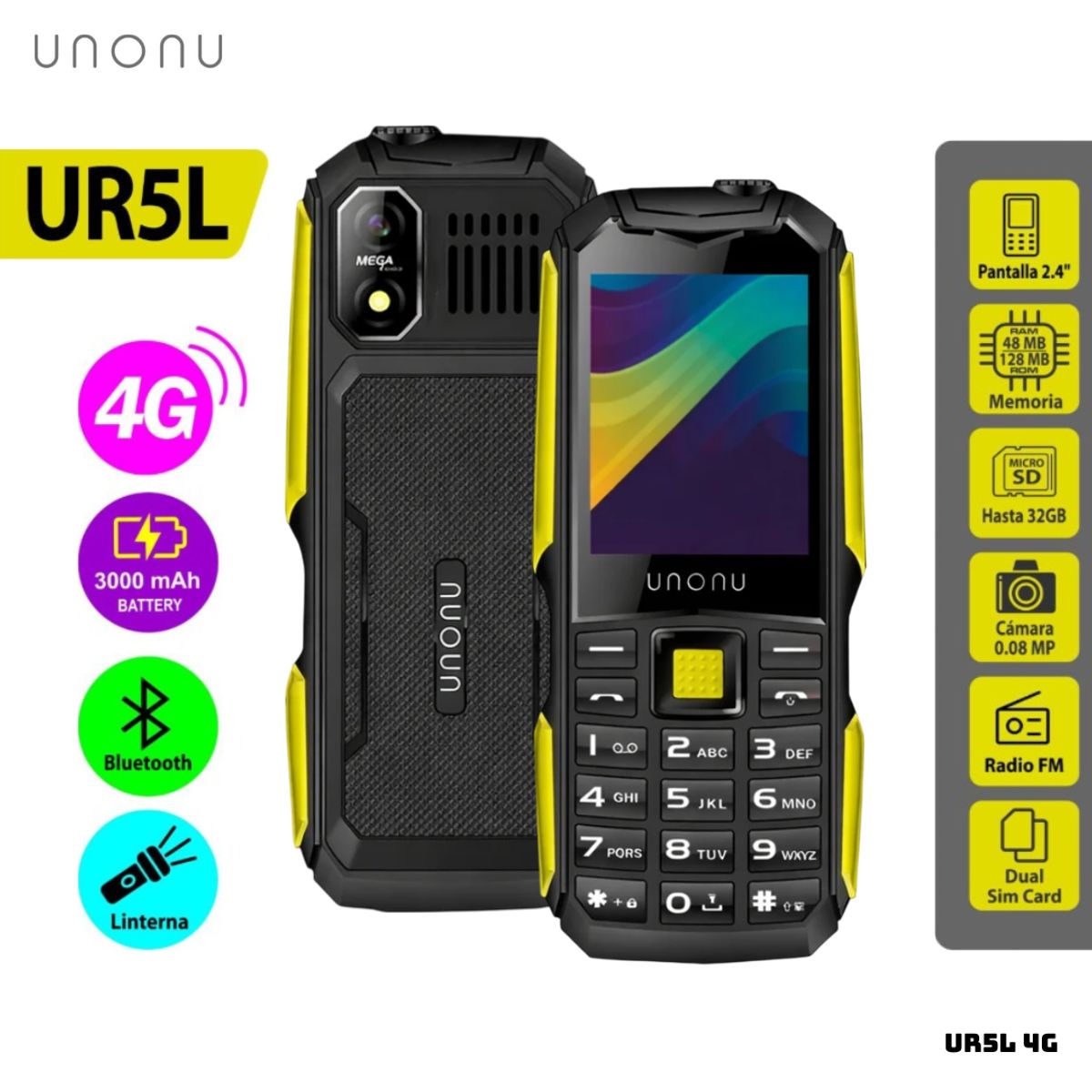 UNONU - CELULAR BASICO UNONU UR5L 4G DUAL SIM - AMARILLO