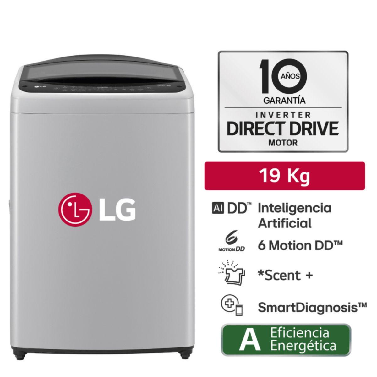 LG - Lavadora LG de 19 kg carga superior con AI DD Gris WT19DV6T