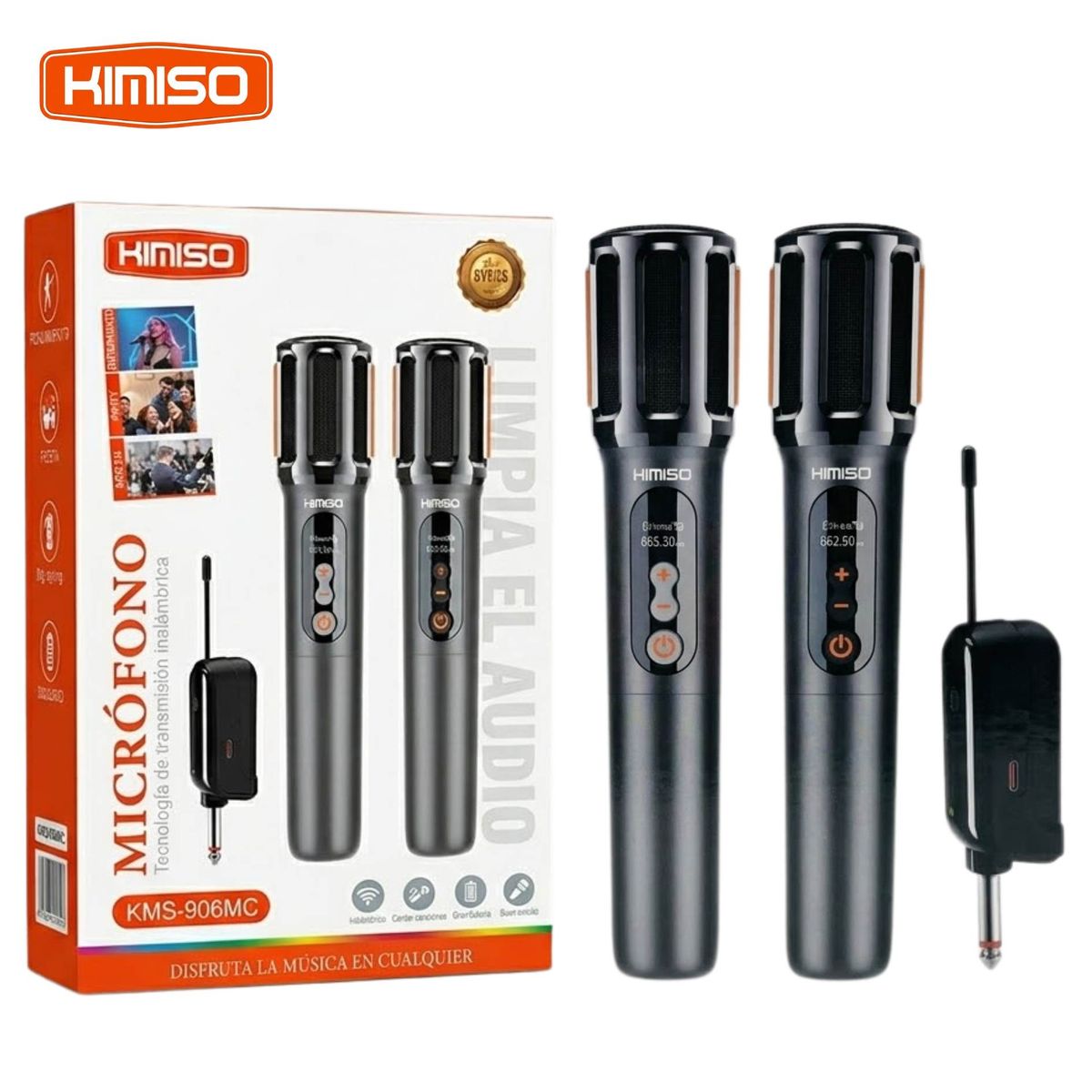 SEISA - Microfono Inalambrico Recargable KIMISO Dual UHF para Karaoke, Parlantes,  Mezcladores