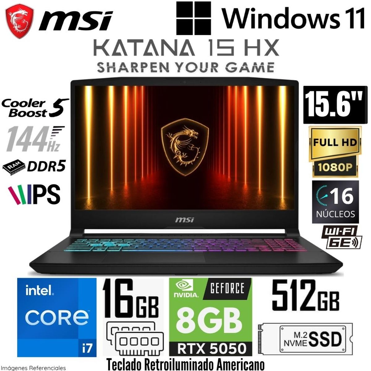 Msi - Laptop MSI Katana 15 B14WEK Intel Core i7-14650HX 16GB RAM 512GB SSD RTX 5050-8GB 15.6"  FHD 144Hz