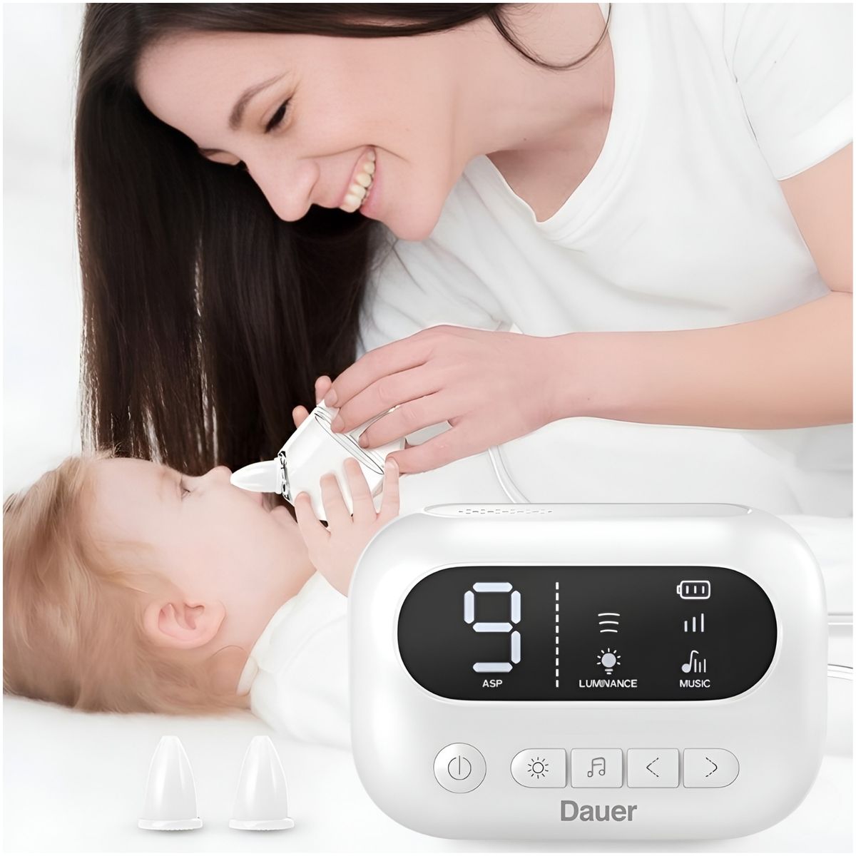 DAUER - Aspirador Nasal Eléctrico Profesional Para Bebé 9 Niveles, Silensioso, Recargable con Luz y Musica