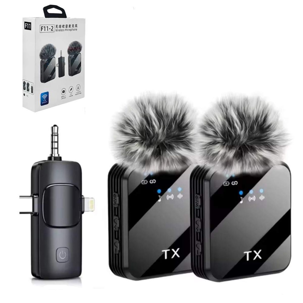 GENERICO - Microfono Solapero Doble Tipo C Iphone 3.5mm Recargable Cancelación de Ruido Modelo F11-2