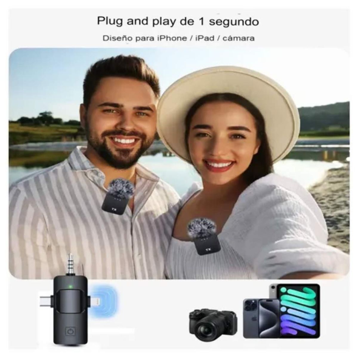 GENERICO - Microfono Solapero Doble Tipo C Iphone 3.5mm Recargable Cancelación de Ruido Modelo F11-2