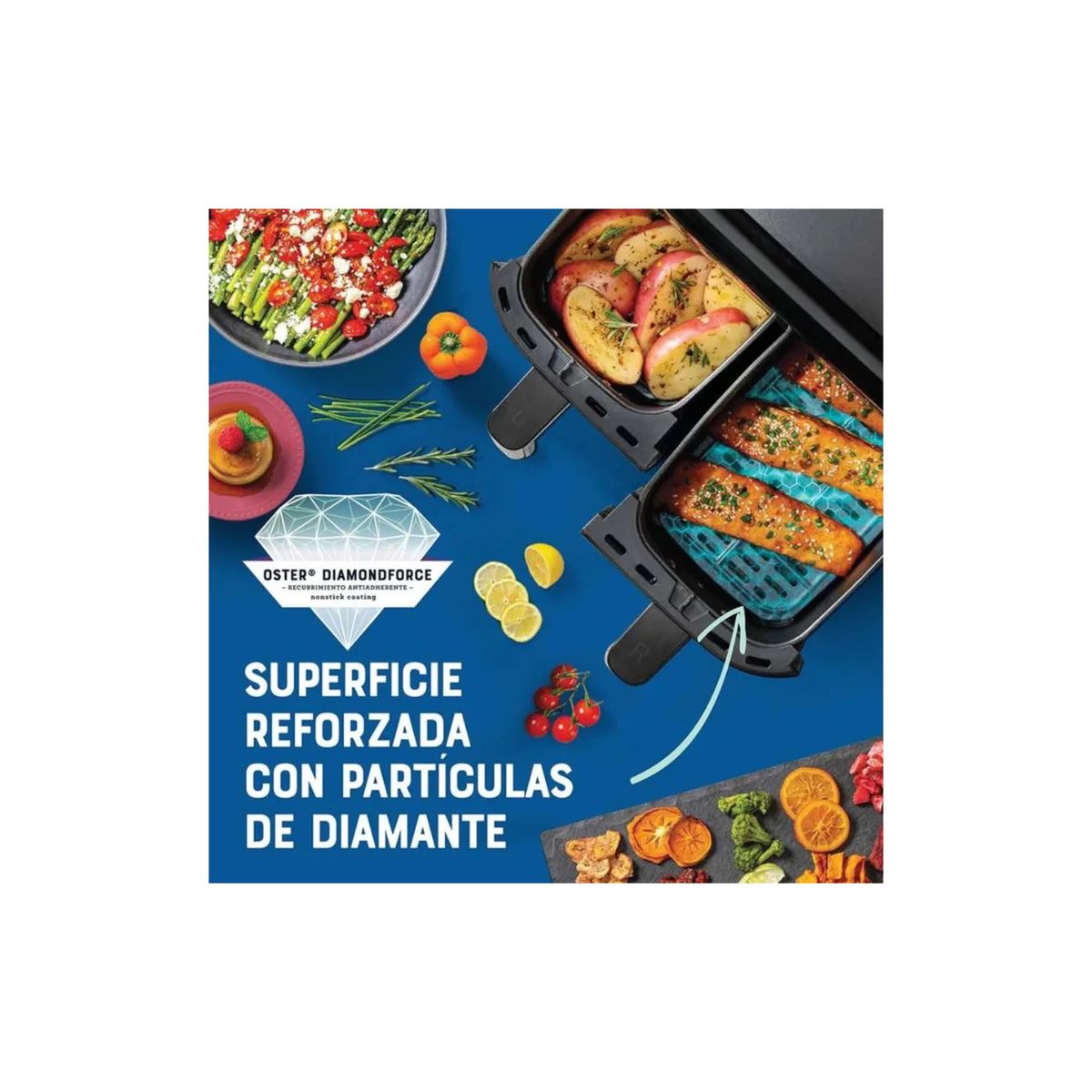 OSTER - Freidora de Aire dual Oster® de 7,6L con Recubrimiento DiamondForce