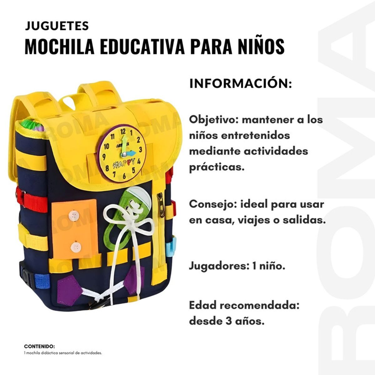 GENERICO - MOCHILA EDUCATIVA PARA NIÑOS - JUEGO DIDÁCTICO