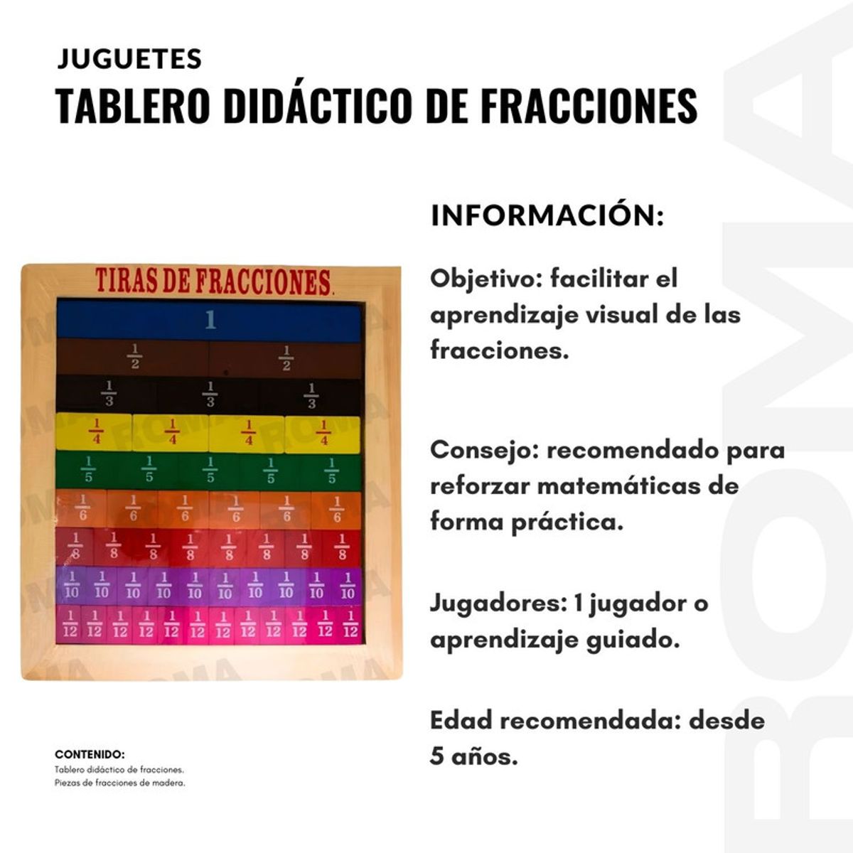 GENERICO - TABLERO DIDÁCTICO DE FRACCIONES - JUEGO DIDÁCTICO