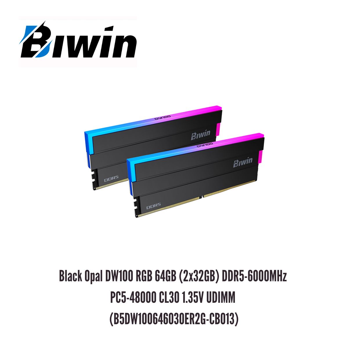 GENERICO - MEMORIA RAM BIWIN BLACK OPAL DW100 RGB 64GB 2X32GB DDR5-6000MHZ PC5-48000 CL30 1.35V UDIMM