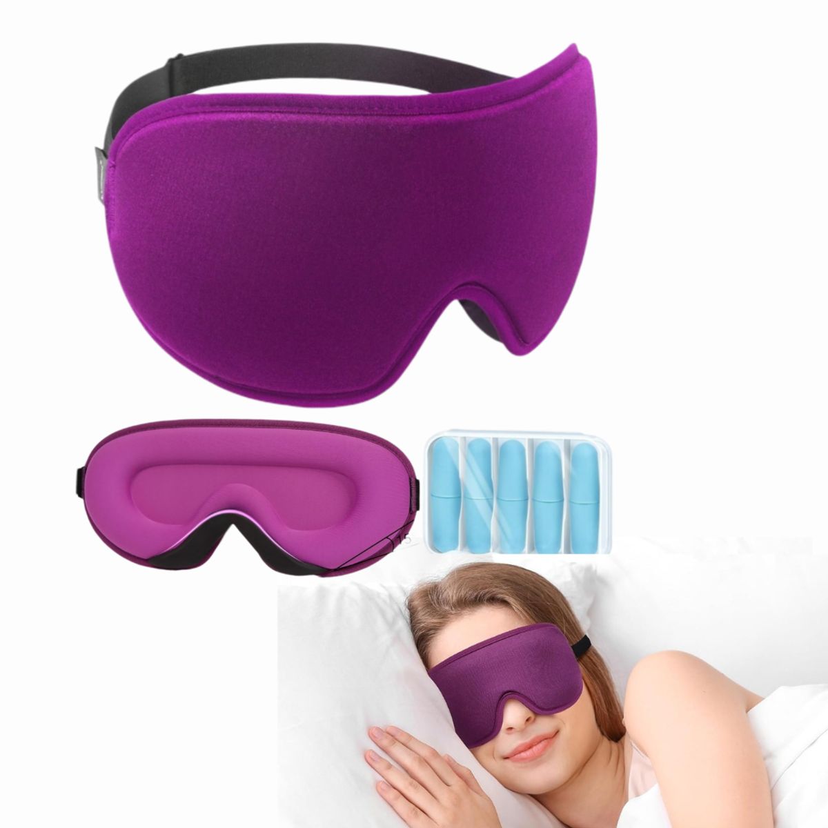 GENERICO - Antifaz Mascara Para Dormir PREMIUM  + 10 Tapones - Unisex Contorno 3D Color LILA - LYSIAN