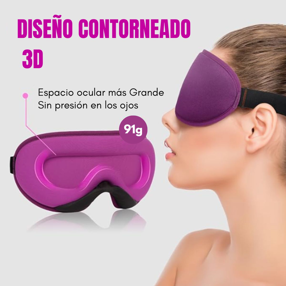 GENERICO - Antifaz Mascara Para Dormir PREMIUM  + 10 Tapones - Unisex Contorno 3D Color LILA - LYSIAN