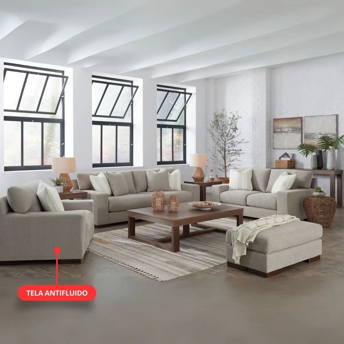 GENERICO - Juego de Sala beele 3-2-1 con banqueta en tela antifluido