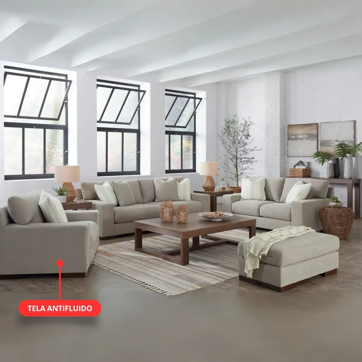 GENERICO - Juego de Sala beele 3-2-1 con banqueta en tela antifluido