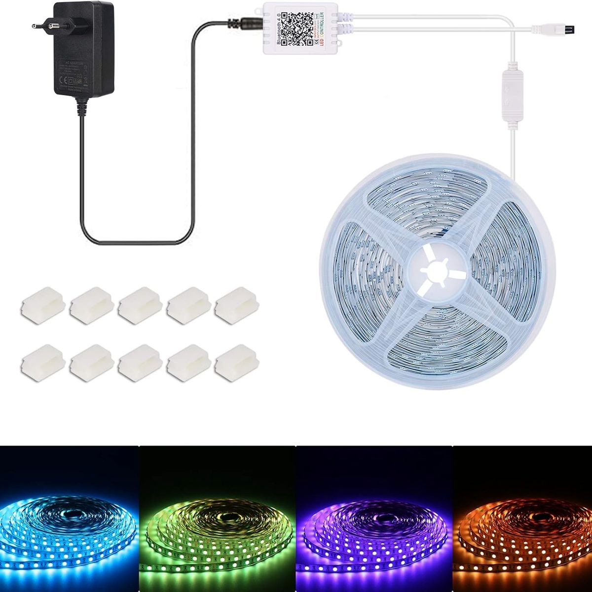 PUREPOWER - Tira LED 20 Metros, Salandens Luces LED 5050 RGB 24V De Música, Bluetooth y Control Remoto