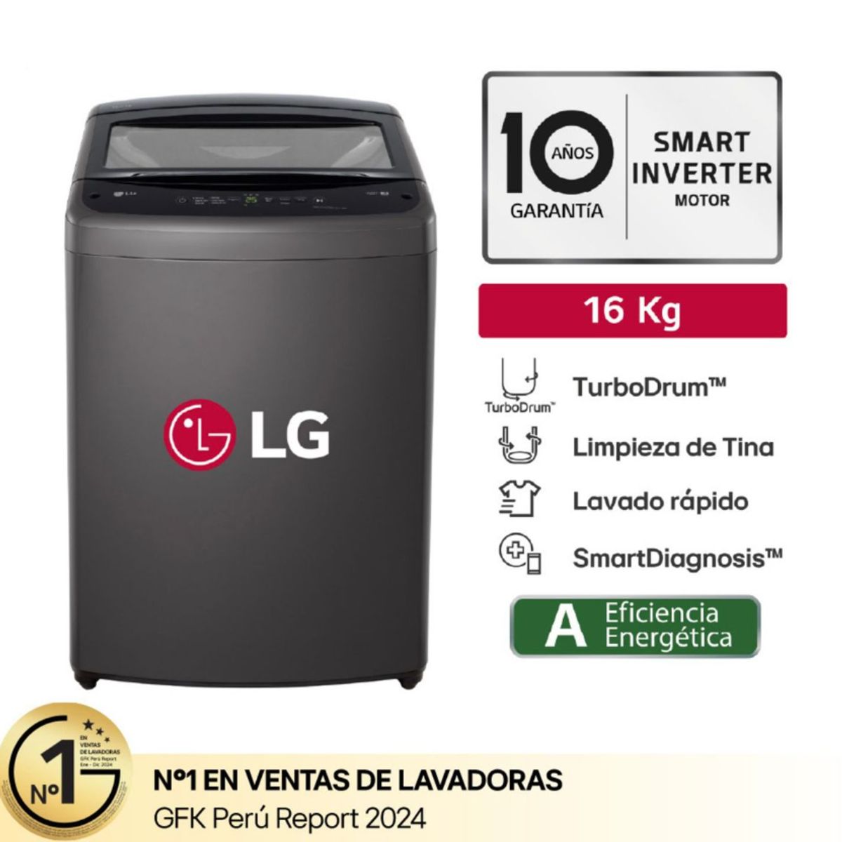 LG - LAVADORA LG 16 KG WT16BVTB TURBODRUM CARGA SUPERIOR NEGRO