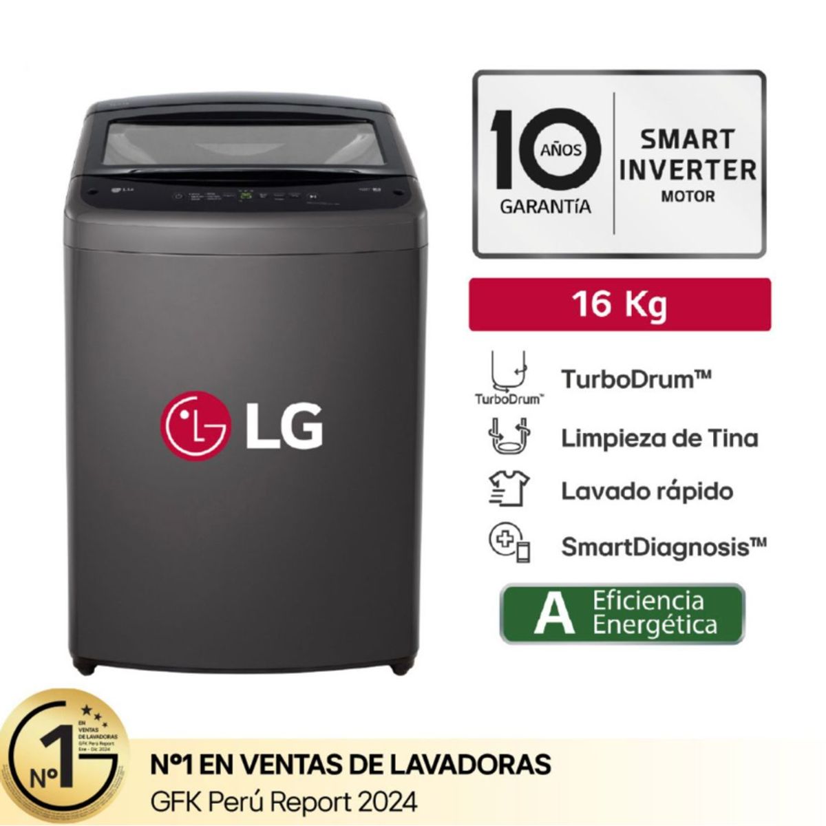 LG - LAVADORA LG 16 KG WT16BVTB TURBODRUM CARGA SUPERIOR NEGRO
