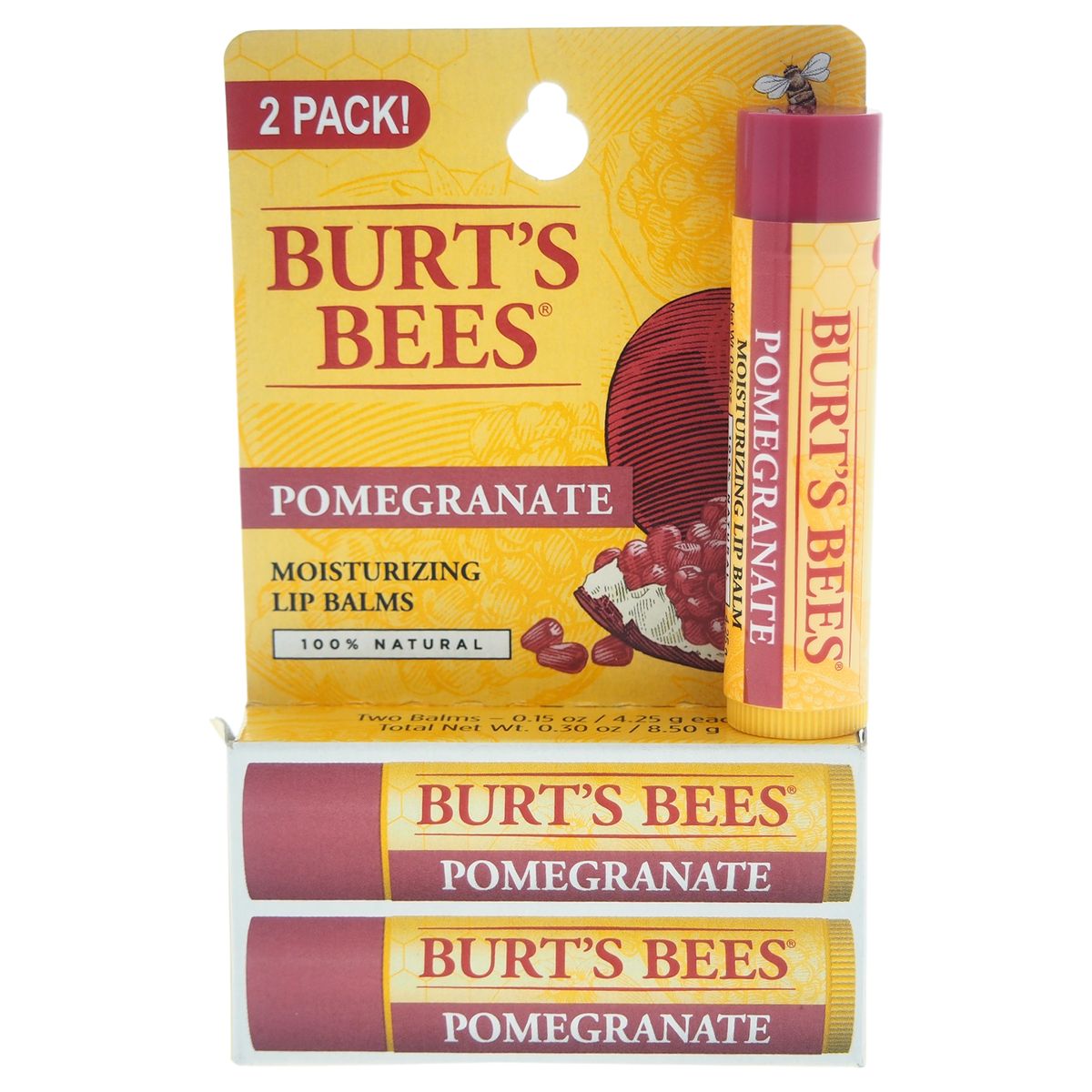 BURTS BEES - Bálsamo labial hidratante de granada, paquete doble, 9 ml, Burts Bees