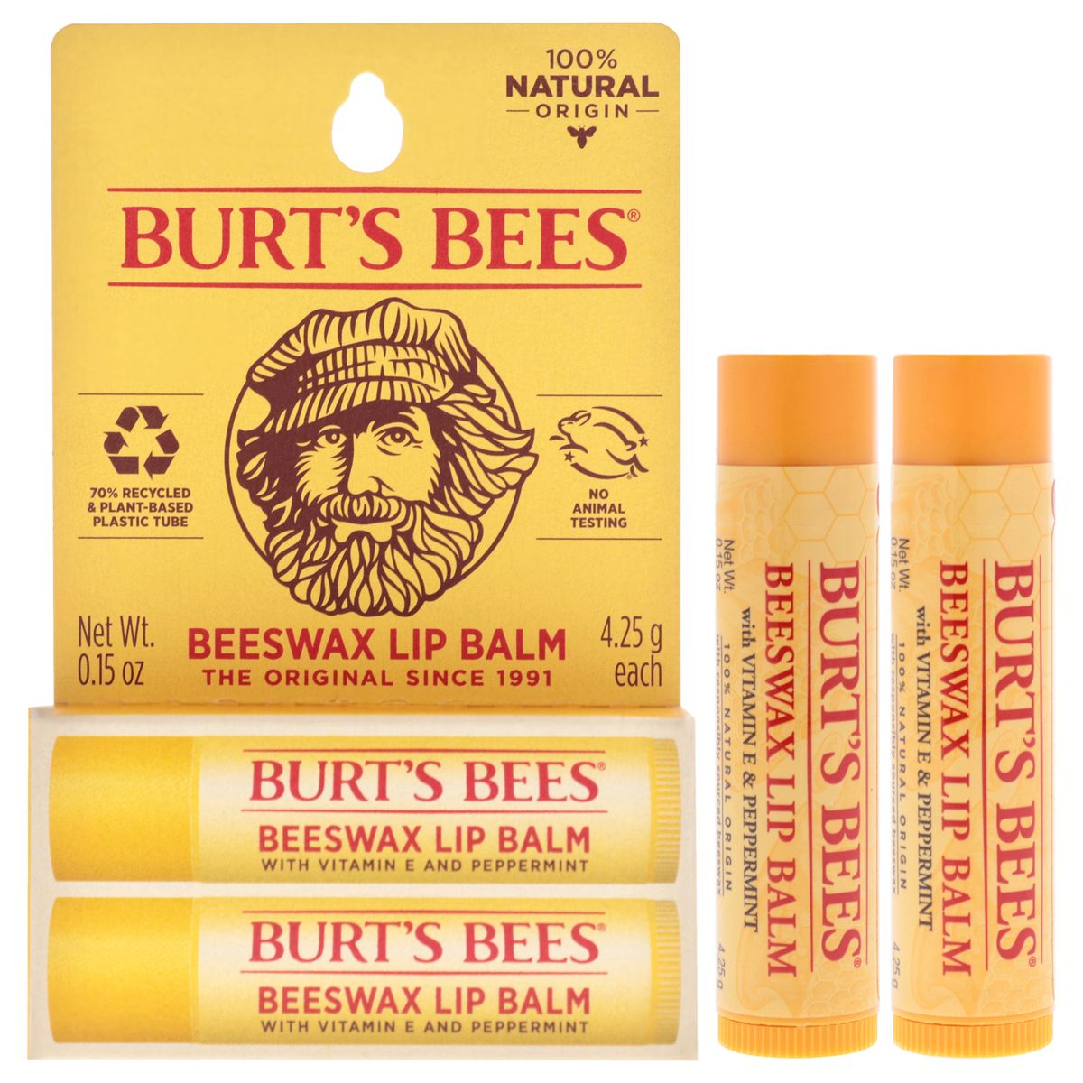BURTS BEES - Bálsamo labial con cera de abejas, paquete doble, 9 ml, Burts Bees