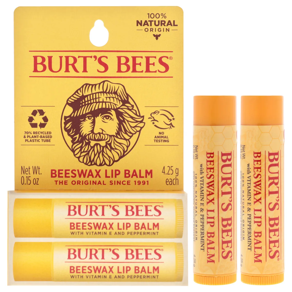 BURTS BEES - Bálsamo labial con cera de abejas, paquete doble, 9 ml, Burts Bees