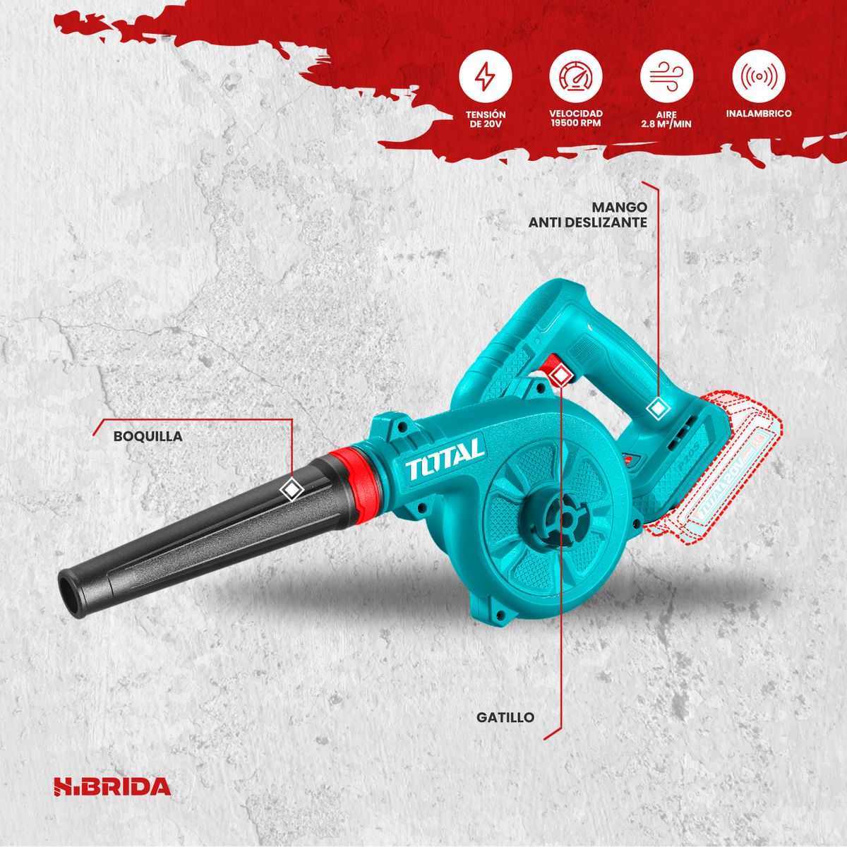 TOTAL TOOLS - Sopladora De Aire Inalámbrica 20v Brushless Total