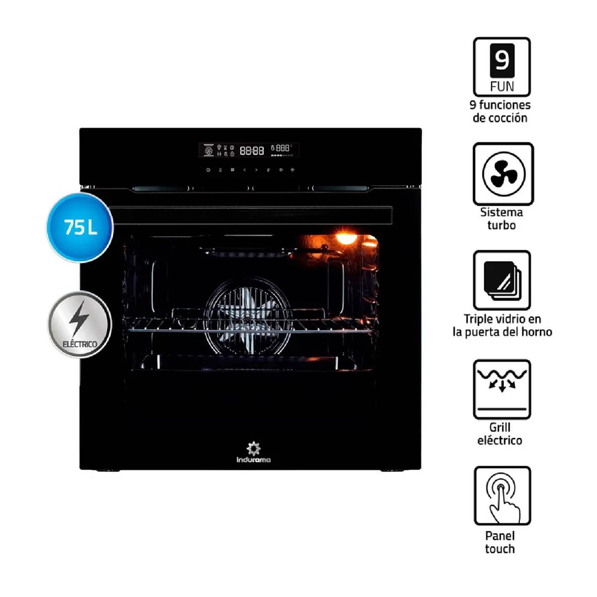 INDURAMA - Horno Eléctrico Empotrable Indurama HEI-75V2NET 75L  Negro