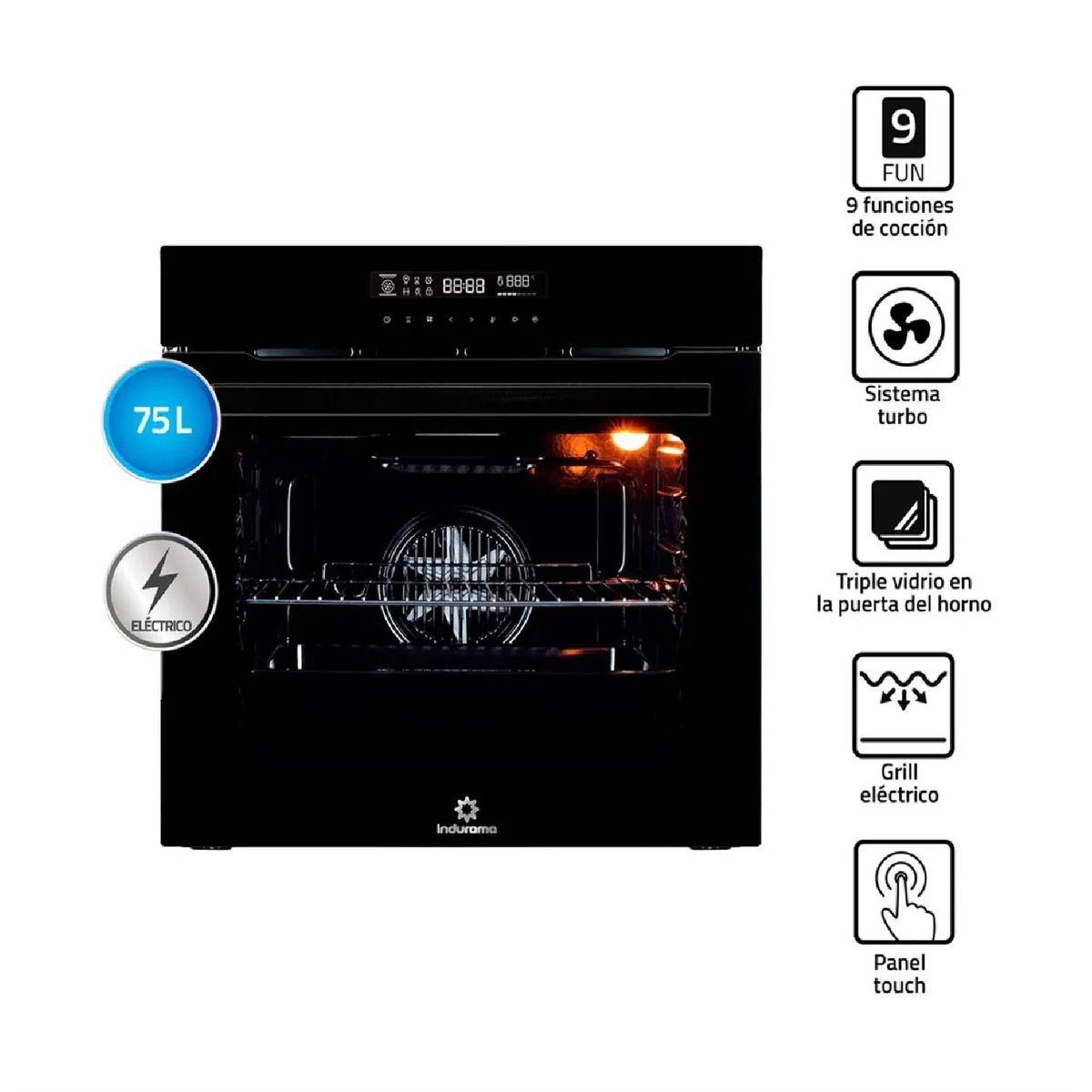 INDURAMA - Horno Eléctrico Empotrable Indurama HEI-75V2NET 75L  Negro