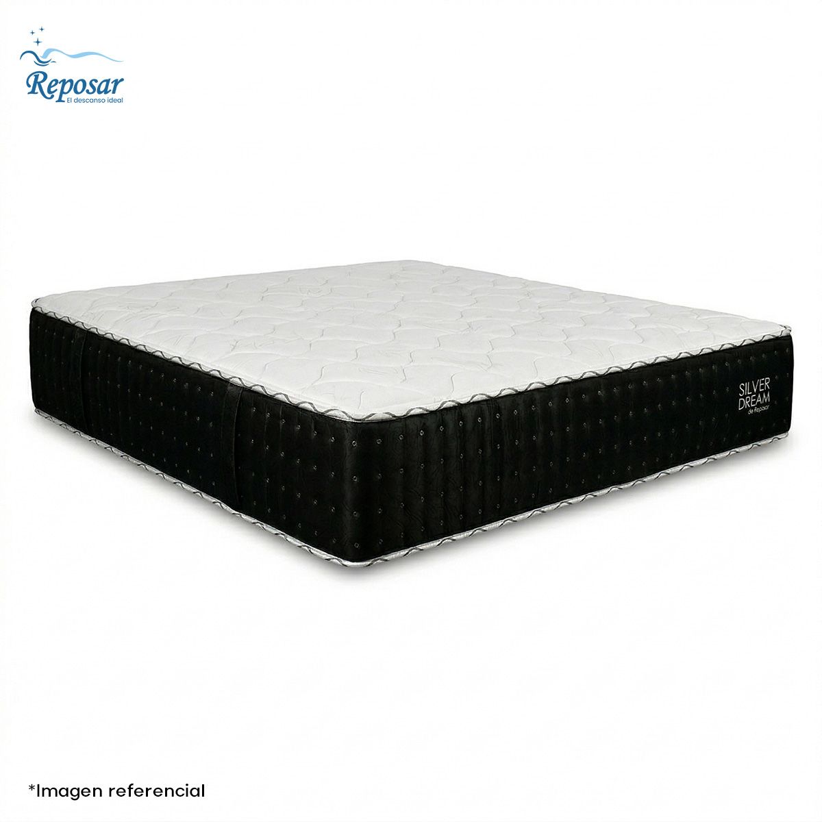 REPOSAR EL DESCANSO IDEAL - Colchón Silver Dream Queen Size Superortopedico Negro - 1 almohada en Regalo