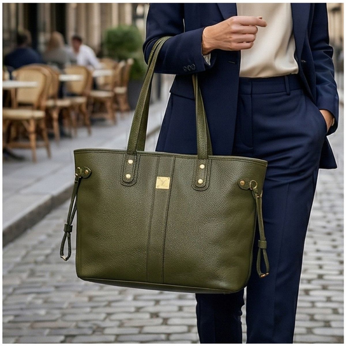 INDEMA - Bolso Tote Bag Cuero PU Amplio Perfecto para Trabajo Diario - Olivo