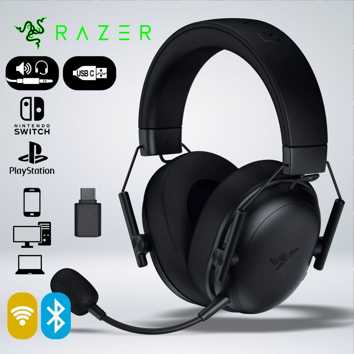 RAZER - AUDIFONO GAMER BLACKSHARK V3 X HYPERSPEED eSPORT BLUETOOTH USB-C SONIDO 7.1 HYPERCLEAR