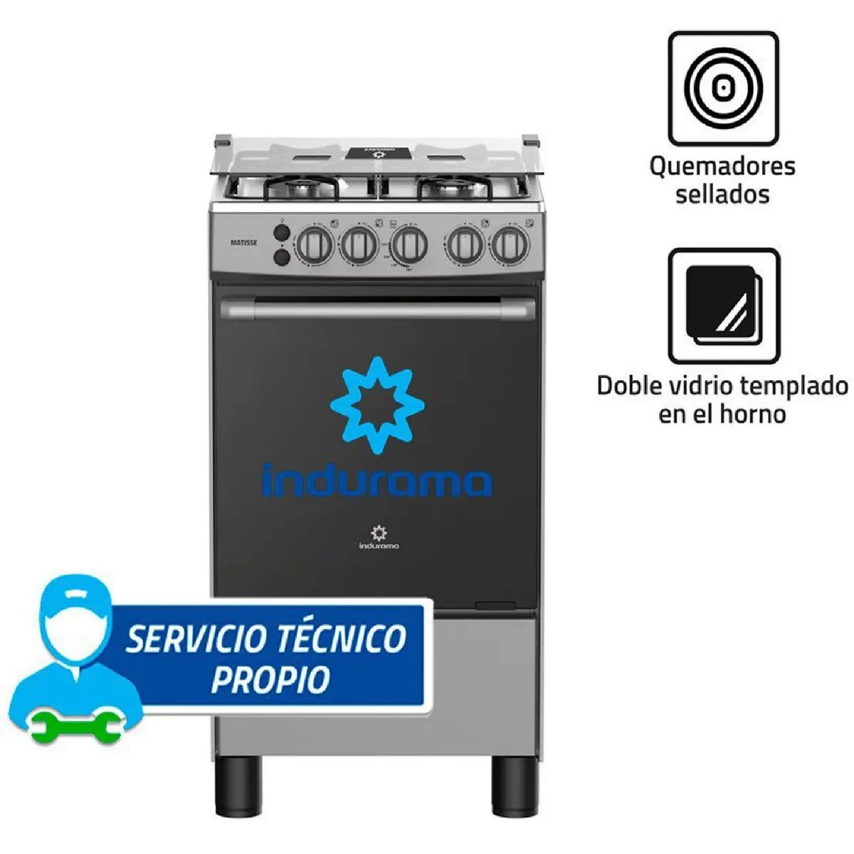 INDURAMA - Cocina a Gas Indurama MATISSE 20" con 4 Hornillas - Gris