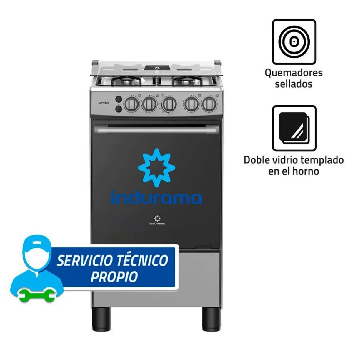 INDURAMA - Cocina a Gas Indurama MATISSE 20" con 4 Hornillas - Gris