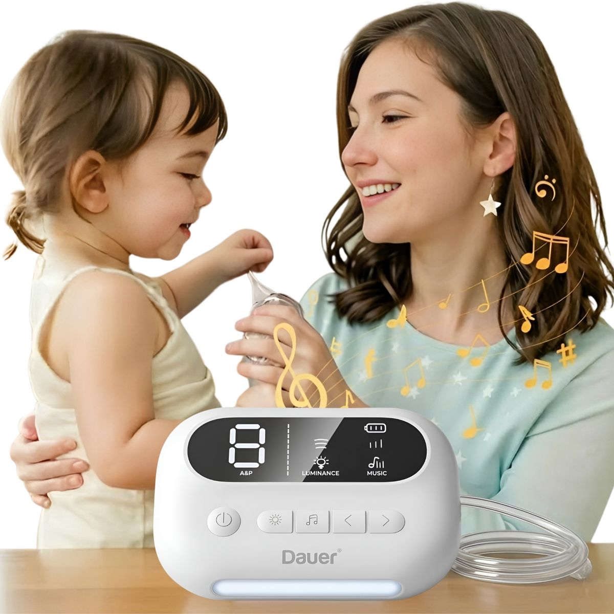 DAUER - Aspirador O Succionador Nasal Infantil Silencioso Con 9 Niveles Luz Nocturna Y Melodías