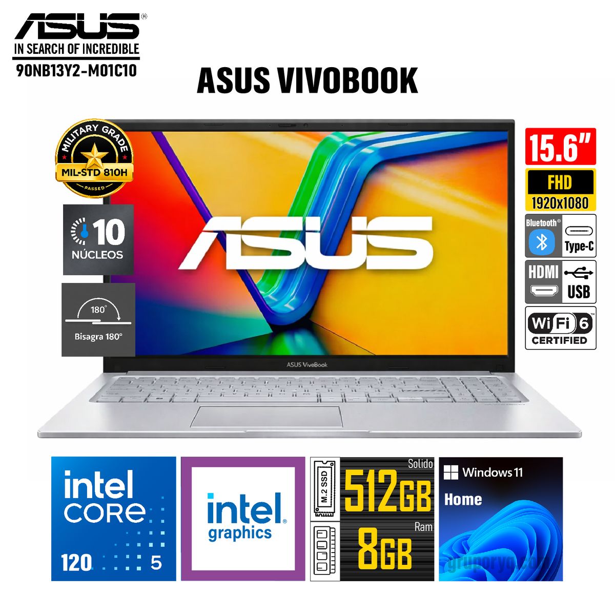 ASUS - Laptop ASUS VIVOBOOK X1504VA--BQ631W Pantalla 15.6 FHD Intel Core 5-120 RAM 8GB Y SSD 512GB
