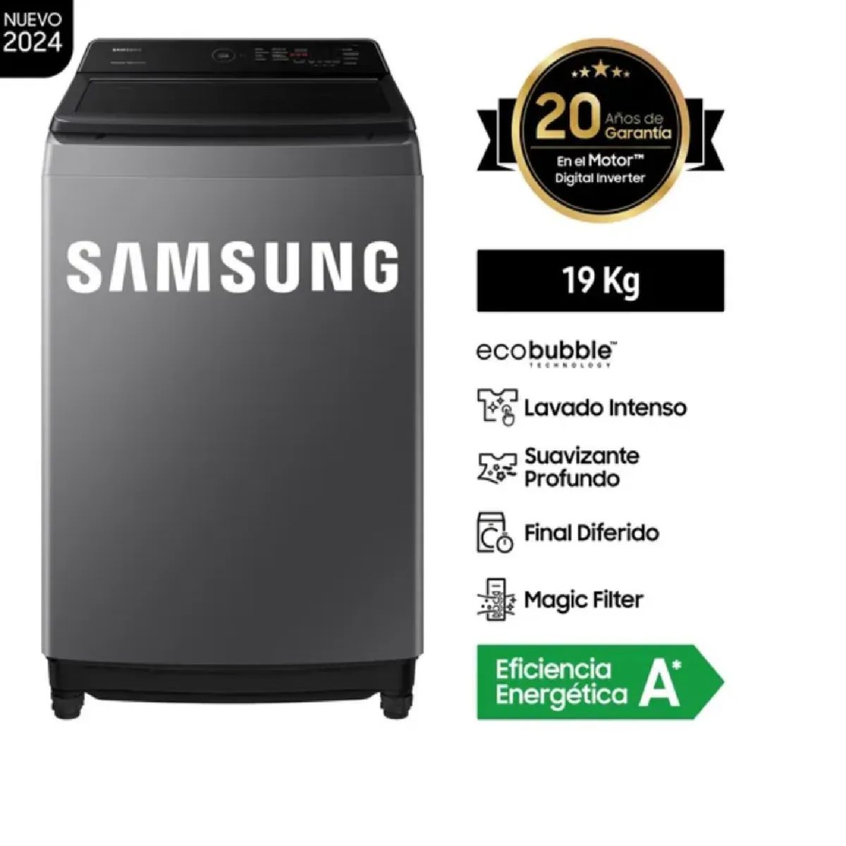 SAMSUNG - Lavadora Samsung WA19CG6441BDPE EcoBubble™ 19Kg - Gris Oscuro