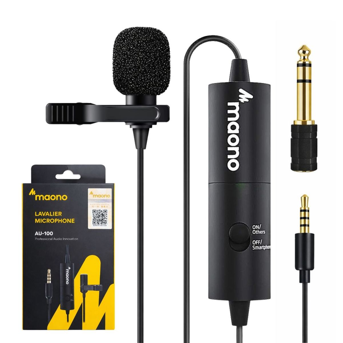 MAONO - Micrófono Solapero Lavalier Maono AU-100 Alámbrico con Cable 6 Metros para Celular Cámara PC