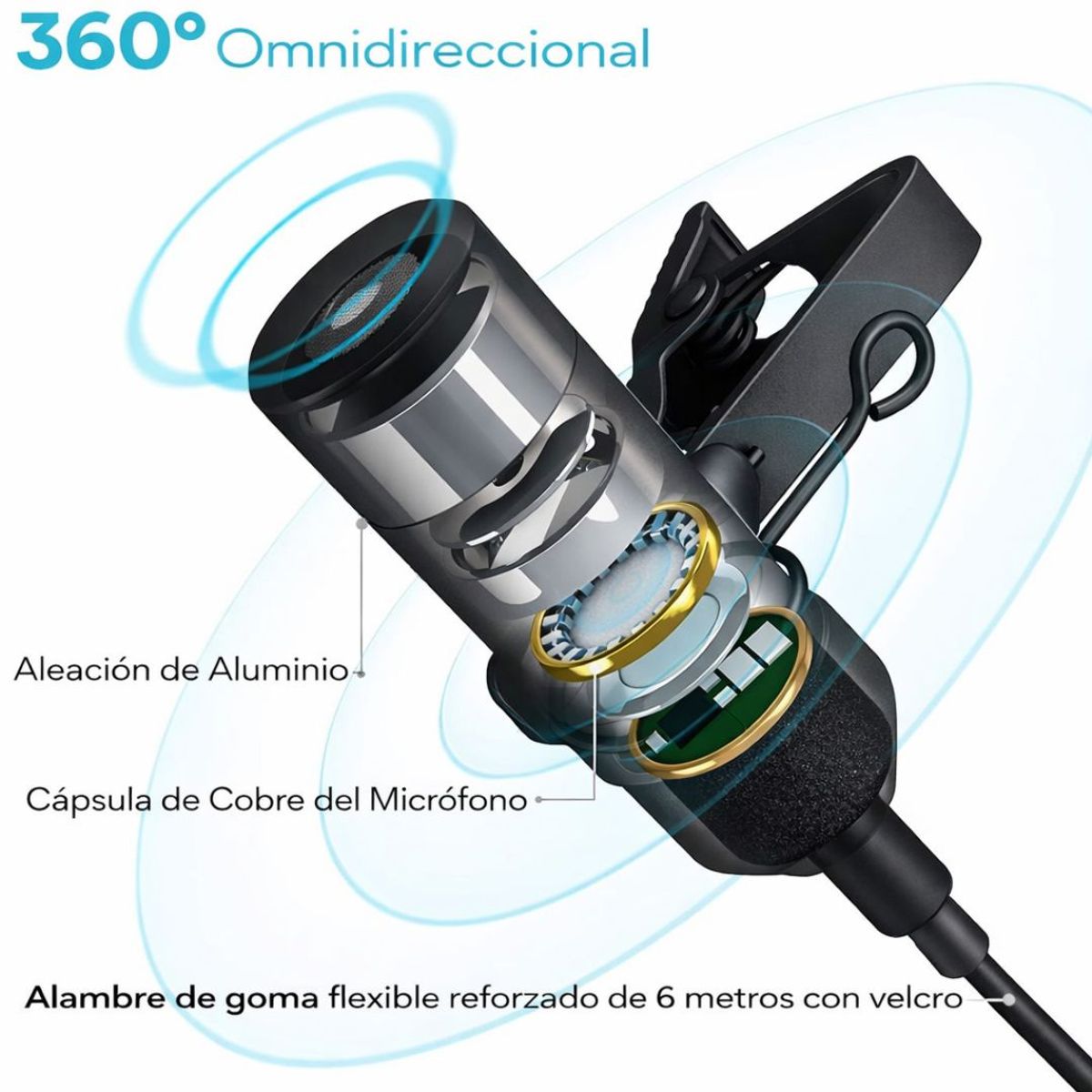 MAONO - Micrófono Solapero Lavalier Maono AU-100 Alámbrico con Cable 6 Metros para Celular Cámara PC