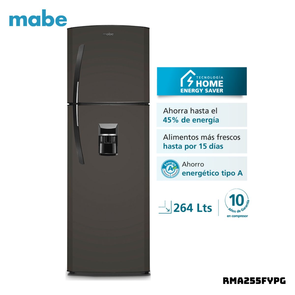 MABE - REFRIGERADORA MABE 239 L TOP FREEZER GRAFITO - RMA255FYPG