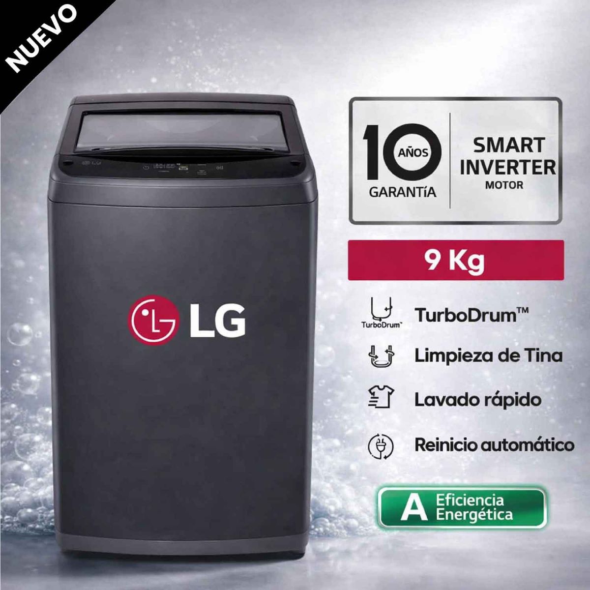 LG - Lavadora LG de lavado Rapido y Carga Superior 9 Kg WT9BVTB