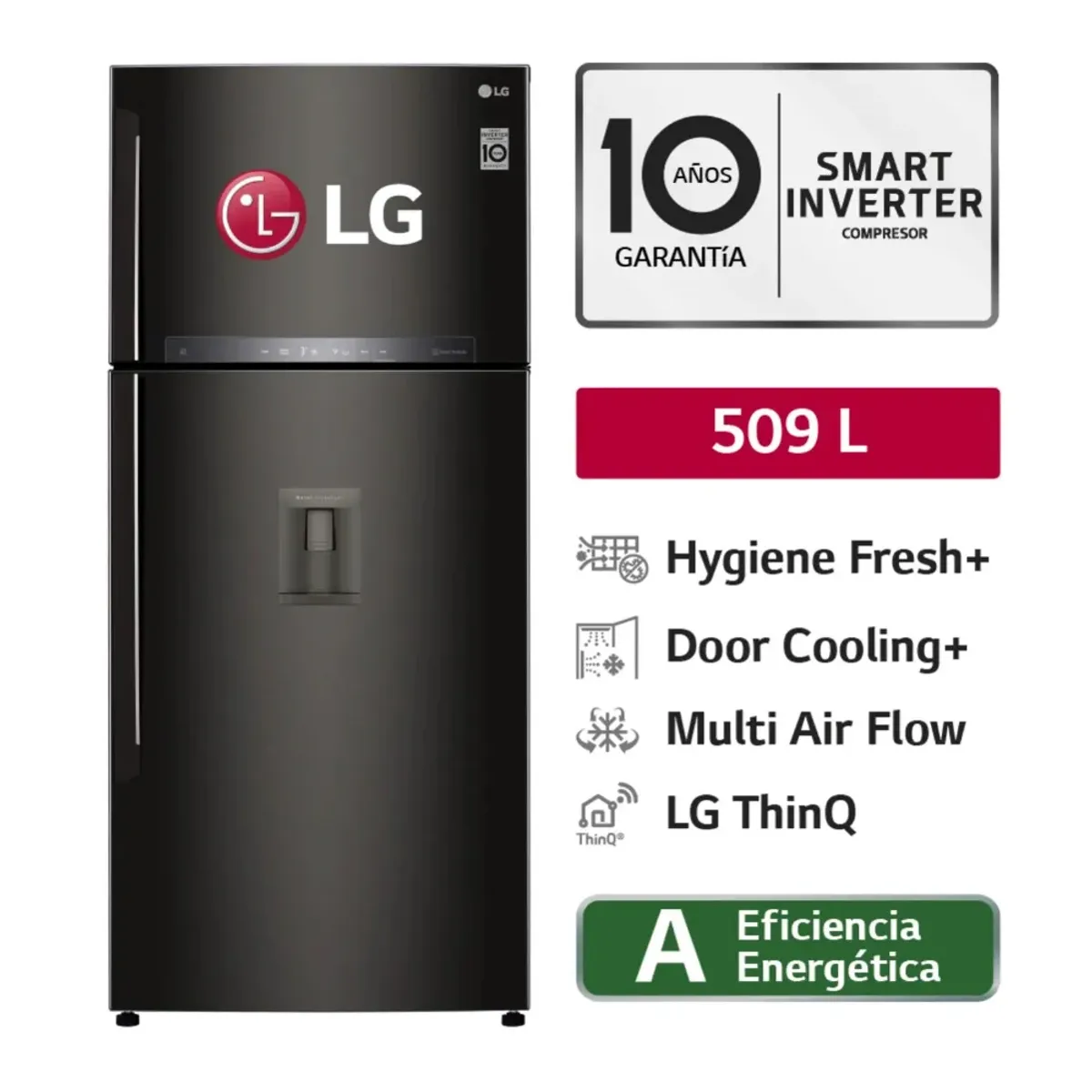 LG - Refrigeradora 509 Lt Hygiene Fresh Top Mount Negro Acero LG GT51SGD