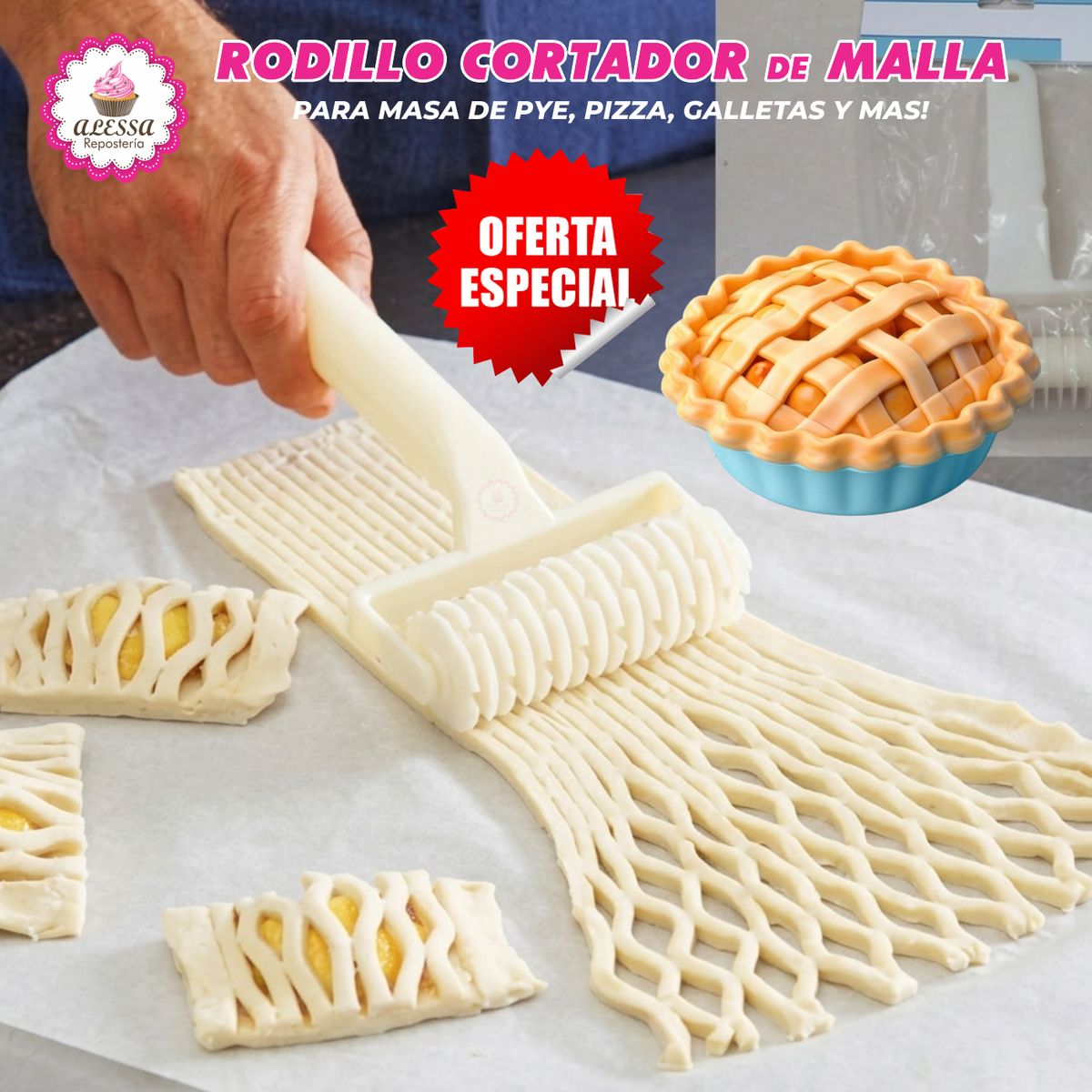 GENERICO - Rodillo Cortador en Malla para Pye Pizza para Repostería