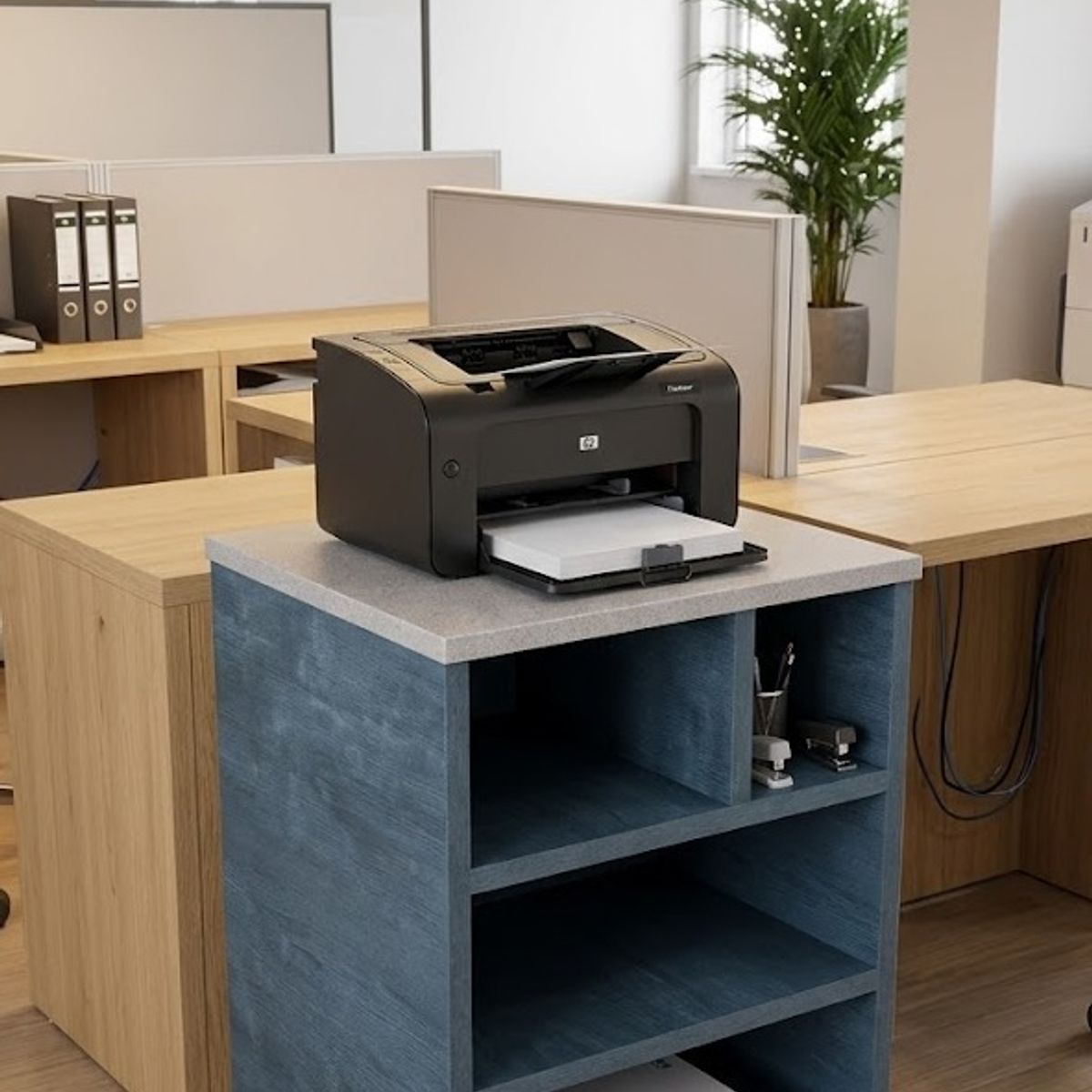 GENERICO - Mueble Auxiliar para impresora de melamina Oceano y cemento