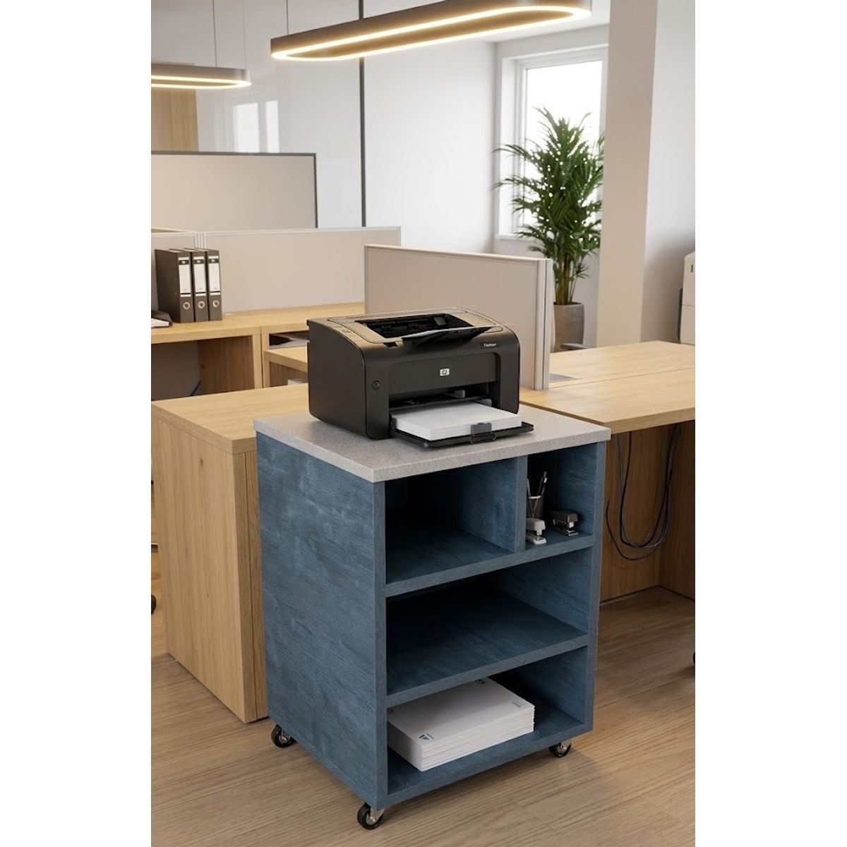 GENERICO - Mueble Auxiliar para impresora de melamina Oceano y cemento