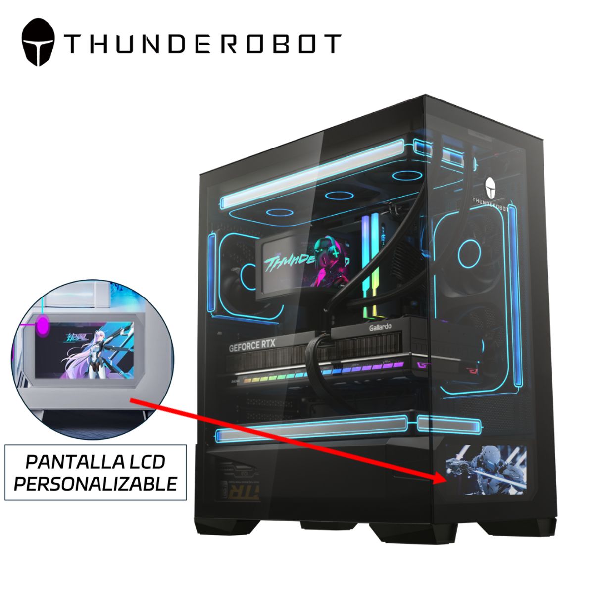 THUNDEROBOT - Gabinete Case PC Gamer con Pantalla LCD Thunderobot Vidrio Templado