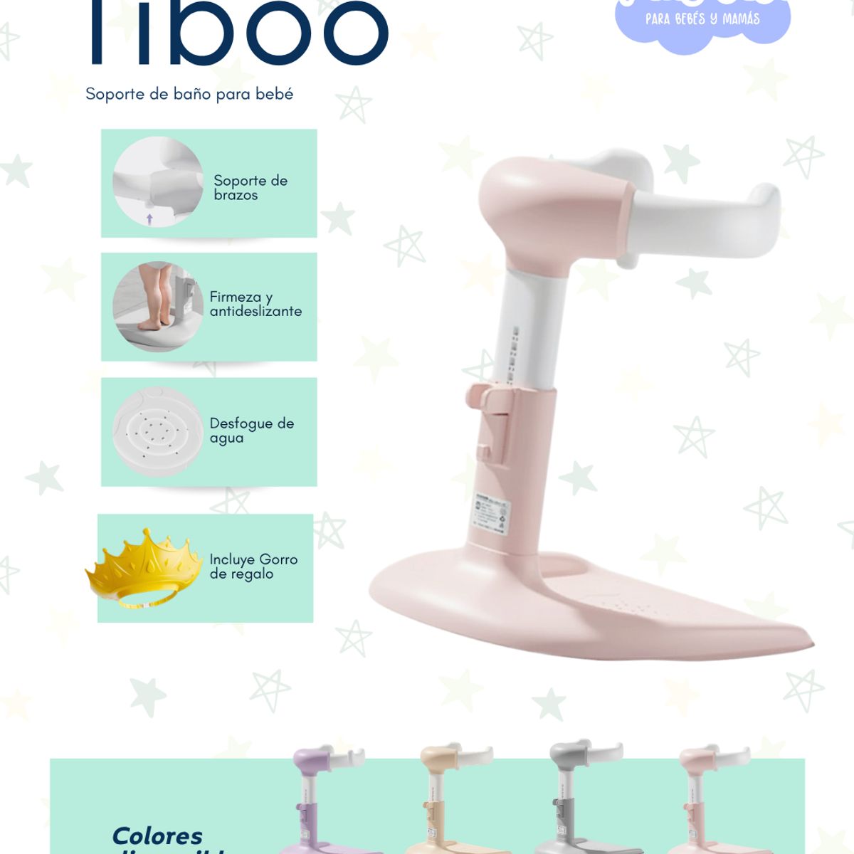 Baby - Soporte de Baño para Bebé Tiboo Plegable Antideslizante con Desagüe DELUXE