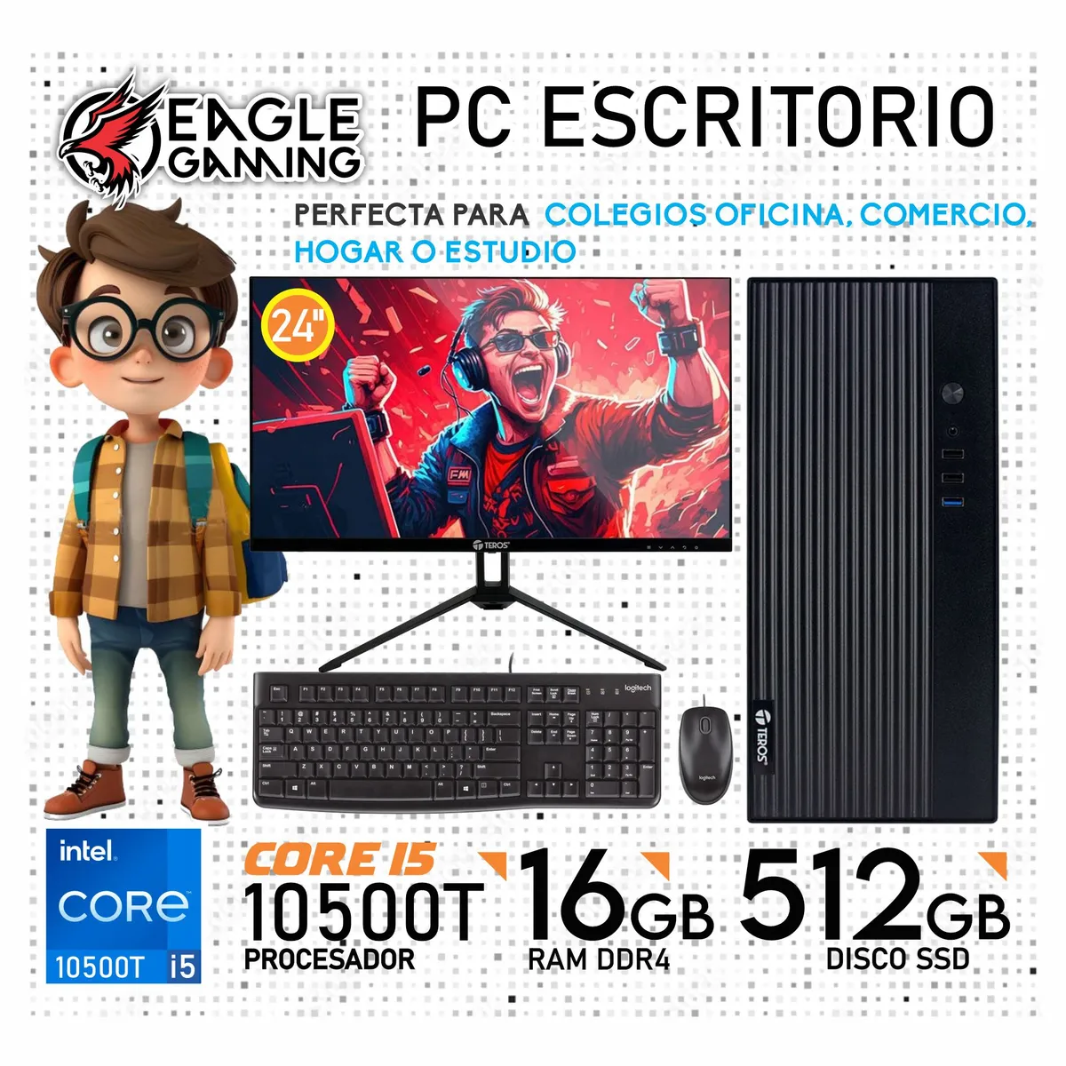 INTEL - PC COMPUTADORA INTEL CORE I5 10500T 10GEN RAM 16GB SSD 512GB  MONITOR 24”