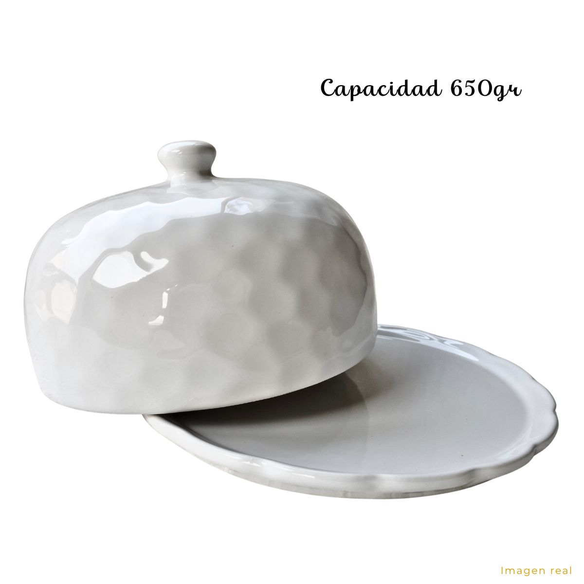 GENERICO - Quesera + Mantequillera + Azucarera de Cerámica Loza Blanca con Tapa - Juego Vajilla para Desayuno